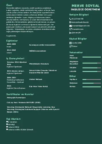 Yabancı Dil Öğretmeni Cv Örnekleri cv indir